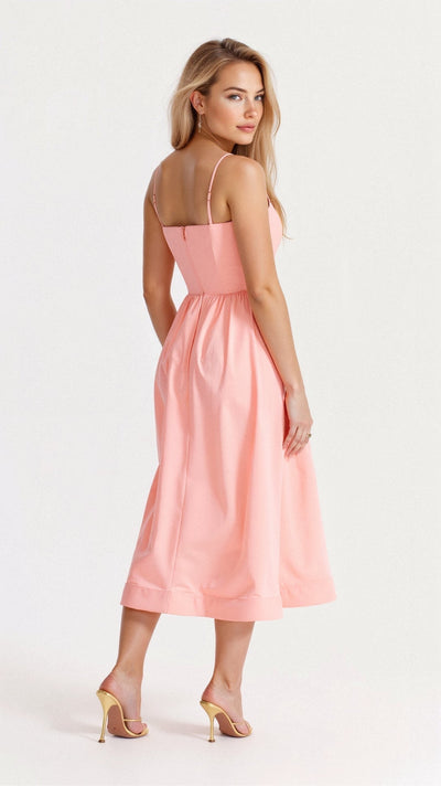 Damen Midikleid - A-Linie Silhouette - Spaghetti-Träger - Elegantes fließendes Design