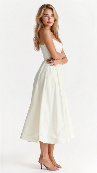 Damen Midikleid - A-Linie Silhouette - Spaghetti-Träger - Elegantes fließendes Design