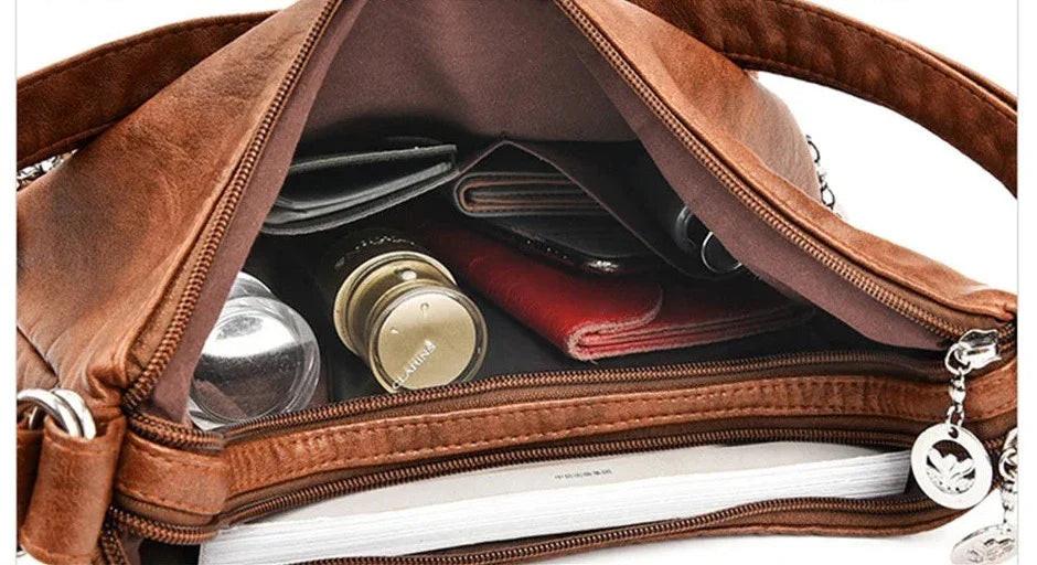 ODALIS - Bolso de mano con bandolera de piel y múltiples compartimentos 