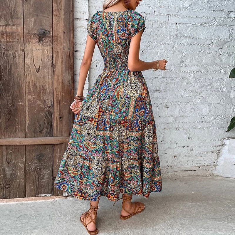 Boho maxi dress with short sleeves