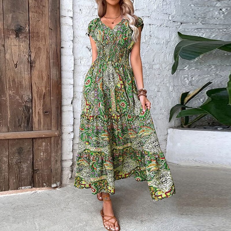 Boho maxi dress with short sleeves
