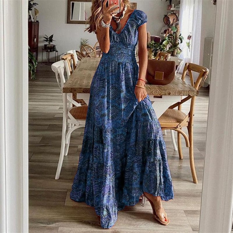 Boho maxi dress with short sleeves
