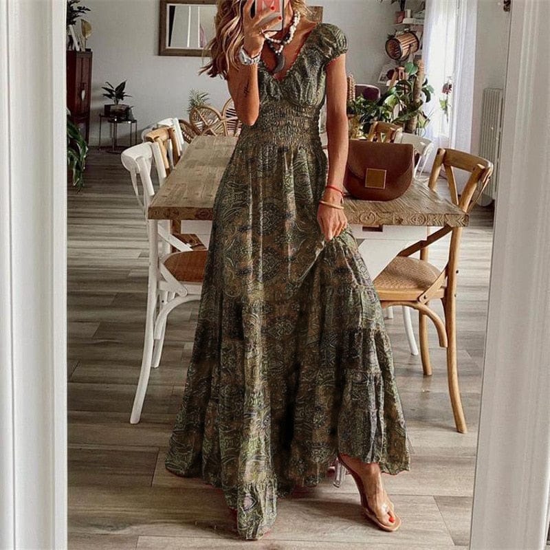 Boho maxi dress with short sleeves
