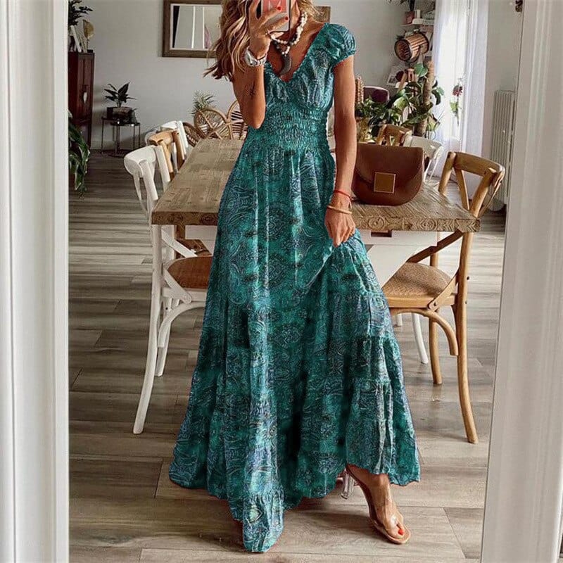 Boho maxi dress with short sleeves
