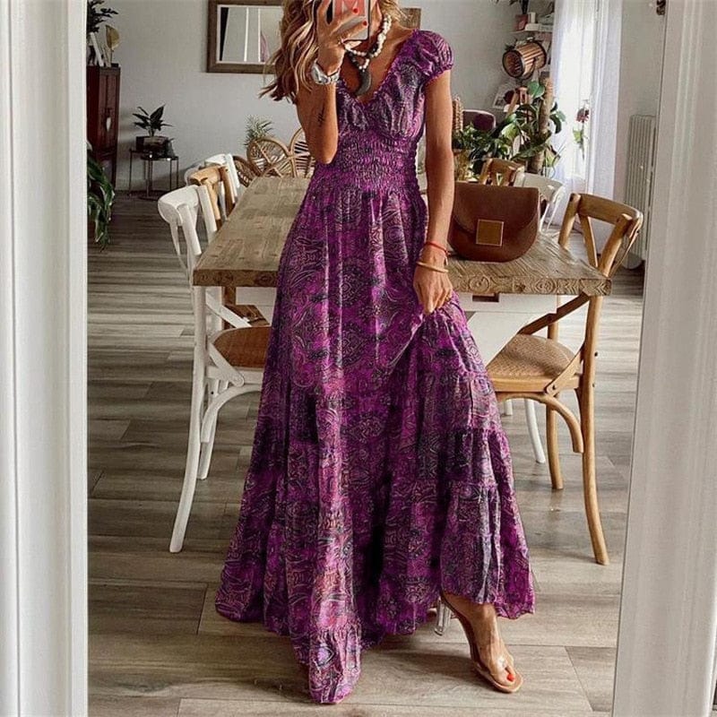 Boho maxi dress with short sleeves