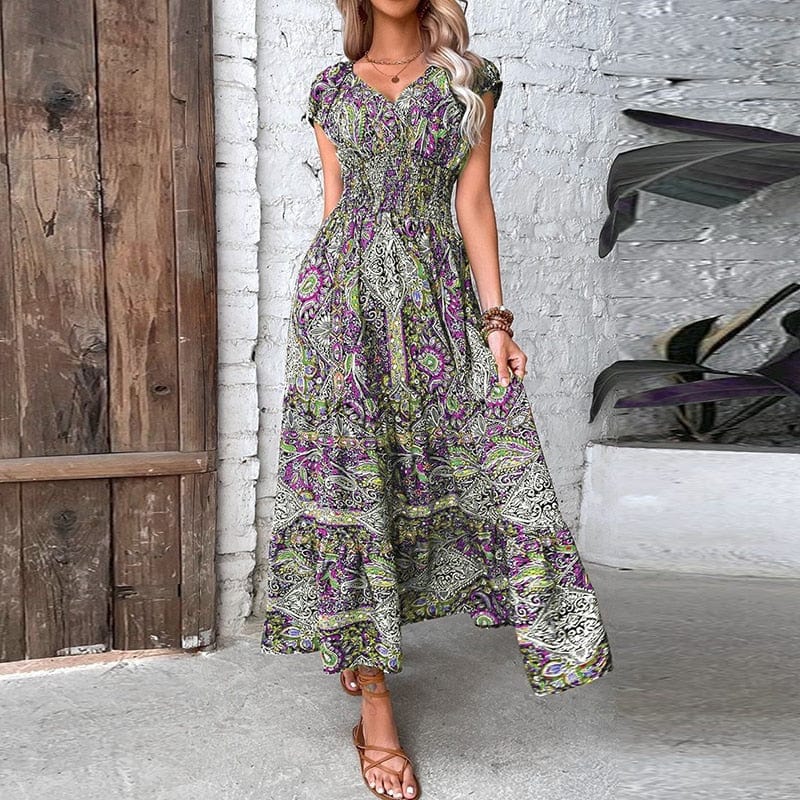 Boho maxi dress with short sleeves