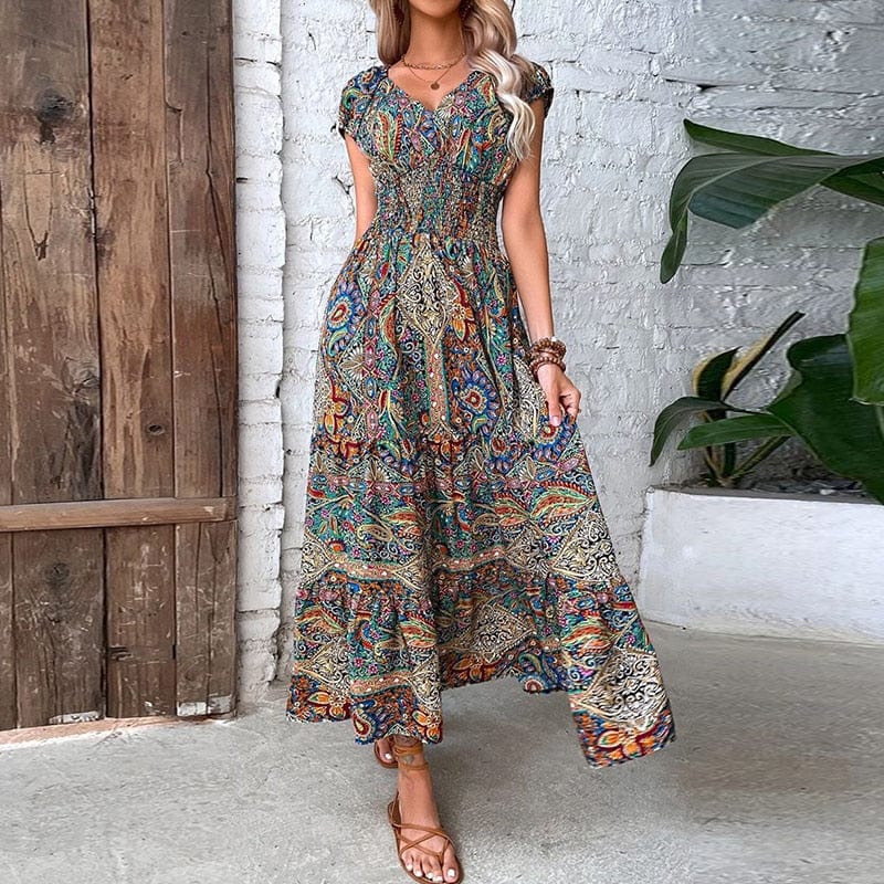 Boho maxi dress with short sleeves