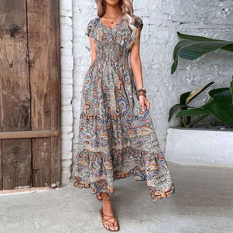 Boho maxi dress with short sleeves