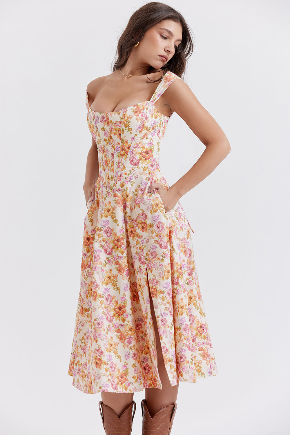 Vestido midi de verano con estampado floral