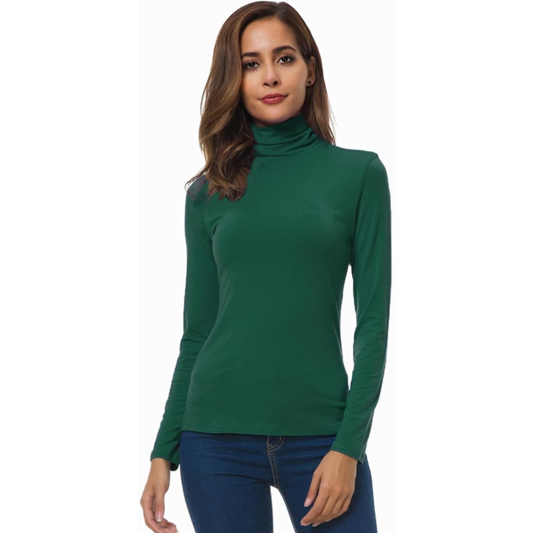 Camiseta de punto de cuello alto de manga larga cálida para mujer - Top de invierno ajustado