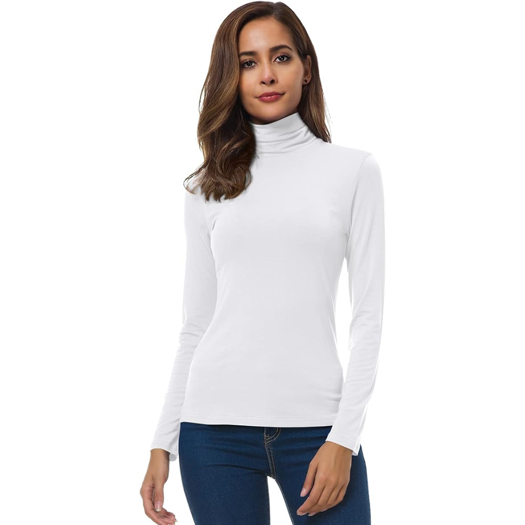 Camiseta de punto de cuello alto de manga larga cálida para mujer - Top de invierno ajustado