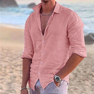 Herren Leinen Langarmhemd – Frühling, Sommer