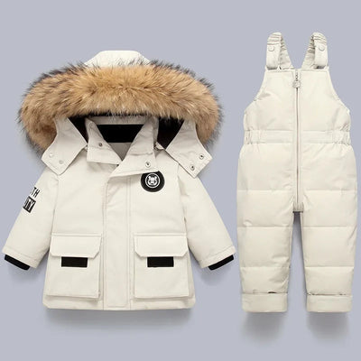 Warmer Kinder-Wintermantel Overall mit Fellkragen