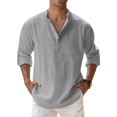 Herren Leinenhemd mit Henley-Kragen