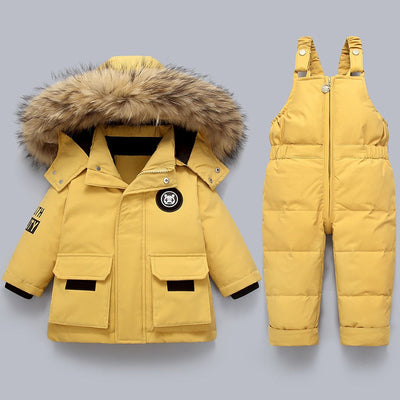 Warmer Kinder-Wintermantel Overall mit Fellkragen