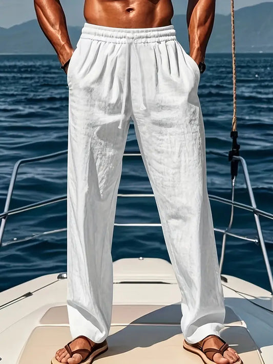 Pantalones de lino para hombre de corte ancho | Pantalones de verano aireados con estilo clásico