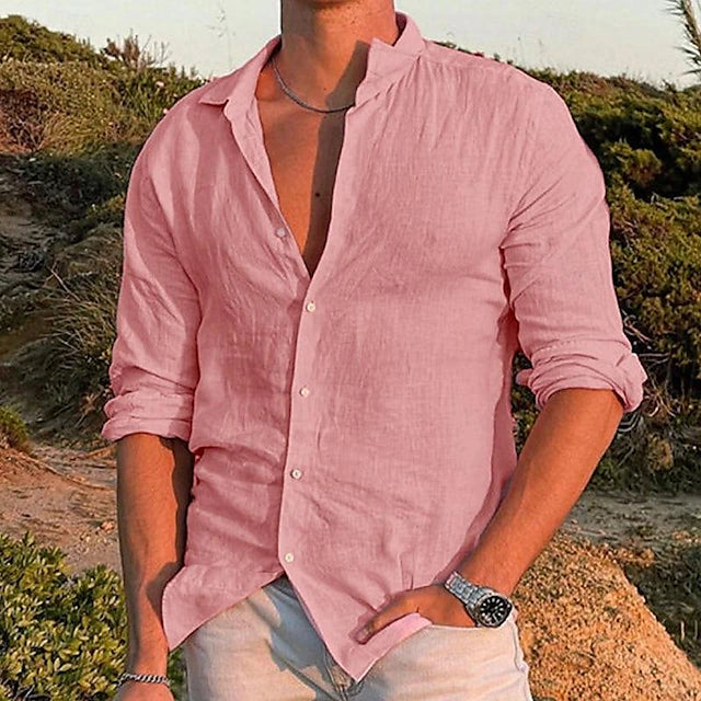 Herren Leinen Langarmhemd – Frühling, Sommer